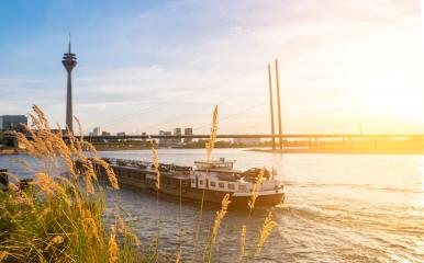 Duesseldorf skyline at sunset at the rhine river- Stock Photo or Stock Video of rcfotostock | RC-Photo-Stock