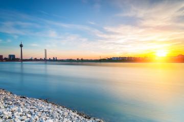 Dusseldorf cityscape at sunset at the rhine shore- Stock Photo or Stock Video of rcfotostock | RC Photo Stock