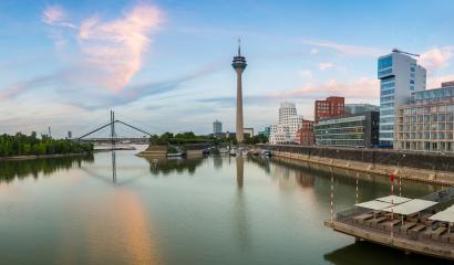 Dusseldorf view of the media harbor at sunset panorama- Stock Photo or Stock Video of rcfotostock | RC Photo Stock