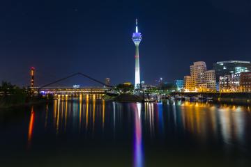 Dusseldorf with view on media harbor at night- Stock Photo or Stock Video of rcfotostock | RC Photo Stock