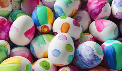 Easter eggs painted with water paint on a heap- Stock Photo or Stock Video of rcfotostock | RC Photo Stock