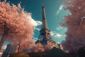 Eiffel Tower framed by radiant pink cherry blossoms against a blue sky : Stock Photo or Stock Video Download rcfotostock photos, images and assets rcfotostock | RC Photo Stock.: