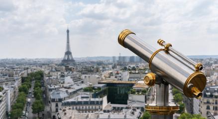 eiffel tower in paris with skyline Telescope view- Stock Photo or Stock Video of rcfotostock | RC-Photo-Stock