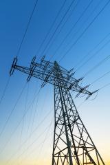 Electricity pylon against blue sky and dusk sunset- Stock Photo or Stock Video of rcfotostock | RC Photo Stock