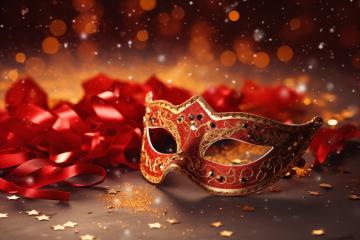 Elegant red and gold masquerade mask with ribbons
- Stock Photo or Stock Video of rcfotostock | RC Photo Stock