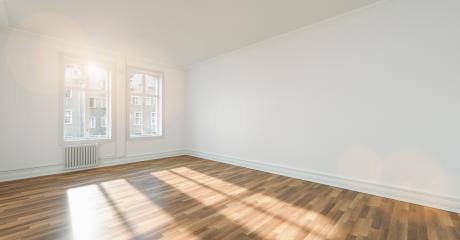 empty room after renovation- two windows, white walls  and wooden floor in new apartment- Stock Photo or Stock Video of rcfotostock | RC Photo Stock