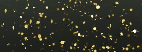 Falling shiny golden confetti on black background. Bright festive tinsel of gold color, banner size- Stock Photo or Stock Video of rcfotostock | RC-Photo-Stock
