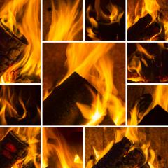 fireplace fire flame burn collage set firewood cozy winter fossil energy - Stock Photo or Stock Video of rcfotostock | RC-Photo-Stock