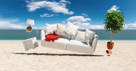 Flying sofa and furniture in weightlessness at the beach- Stock Photo or Stock Video of rcfotostock | RC Photo Stock