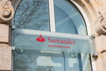 FRANKFURT, GERMANY MARCH, 2017: The sign for a Santander Bank in the city of Frankfurt. Santander Bank is the largest in Eurozone according to Financial Times Global 500.- Stock Photo or Stock Video of rcfotostock | RC Photo Stock