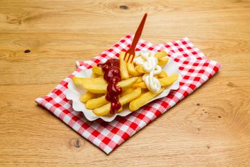french fries red - white german pommes : Stock Photo or Stock Video Download rcfotostock photos, images and assets rcfotostock | RC-Photo-Stock.: