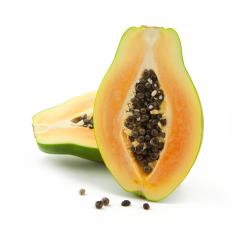 Fresh ripe papaya cut in half showing its orange flesh and black seeds, placed on a white background with a second half in the background and scattered seeds around  : Stock Photo or Stock Video Download rcfotostock photos, images and assets rcfotostock | RC Photo Stock.: