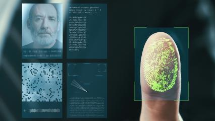 Futuristic digital processing of fingerprints as man holds his hand against a modern fingerprint scanner. Futuristic digital technology and transparent citizen concept. - Stock Photo or Stock Video of rcfotostock | RC Photo Stock