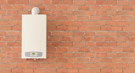 Gas boiler on the brick wall in the basement of a house, with copyspace for your individual text.- Stock Photo or Stock Video of rcfotostock | RC Photo Stock