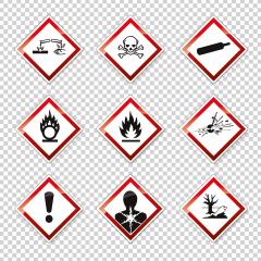 GHS pictogram hazard sign set, set icons. Dangerous, hazard symbol collections on checked transparent background. Vector illustration. Eps 10 vector file.- Stock Photo or Stock Video of rcfotostock | RC Photo Stock