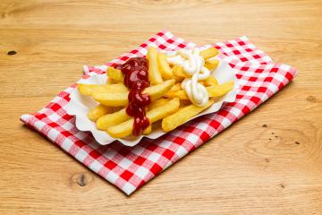 golden french fries with ketchup and mayonnaise- Stock Photo or Stock Video of rcfotostock | RC-Photo-Stock