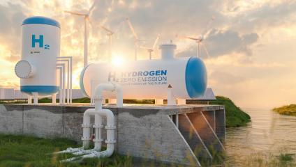 Green Hydrogen renewable energy production facility - green hydrogen gas pipeline for clean electricity solar and windturbine facility in the background. concept image- Stock Photo or Stock Video of rcfotostock | RC Photo Stock