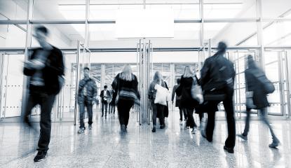 group of people rushing at a International Trade Fair entrance- Stock Photo or Stock Video of rcfotostock | RC Photo Stock