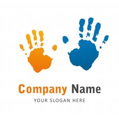 Hand orange and blue print isolated on white background. Color child handprint. Creative paint hands prints. Happy childhood design. Artistic kids stamp, bright human fingers and palm Vector illustrat- Stock Photo or Stock Video of rcfotostock | RC Photo Stock