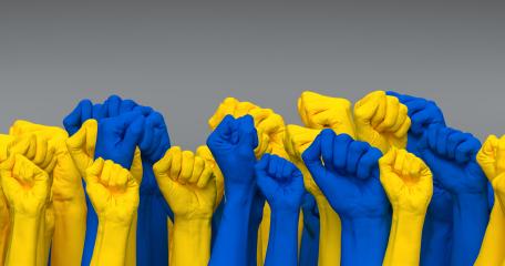 hands raised with closed fists. Multiple hands raised up with closed fist symbolize fight Back and Defend Freedom in Ukrainian War Flag colors- Stock Photo or Stock Video of rcfotostock | RC Photo Stock