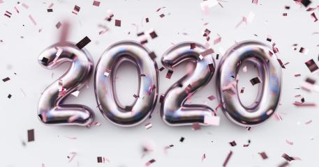 Happy New 2020 Year. Holiday pink metallic numbers 2020 and confetti on white background- Stock Photo or Stock Video of rcfotostock | RC-Photo-Stock