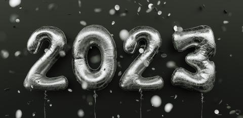 Happy New 2023 Year. 2023 silver foil balloons and falling confetti on black background. Gold helium balloon numbers. Festive poster or banner concept image : Stock Photo or Stock Video Download rcfotostock photos, images and assets rcfotostock | RC Photo Stock.: