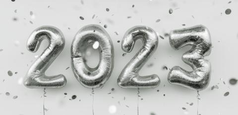 Happy New 2023 Year. 2023 silver foil balloons and falling confetti on white background. Gold helium balloon numbers. Festive poster or banner concept image : Stock Photo or Stock Video Download rcfotostock photos, images and assets rcfotostock | RC Photo Stock.: