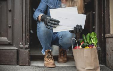 home delivery service in times of covid 19 and virus of food and mail and pacts with gloves and ffp2 mask  : Stock Photo or Stock Video Download rcfotostock photos, images and assets rcfotostock | RC Photo Stock.: