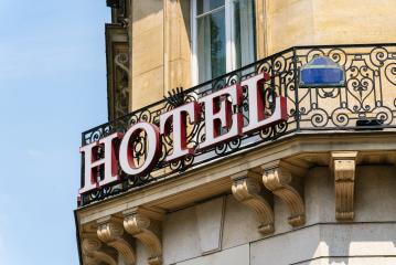 hotel sign in paris- Stock Photo or Stock Video of rcfotostock | RC-Photo-Stock