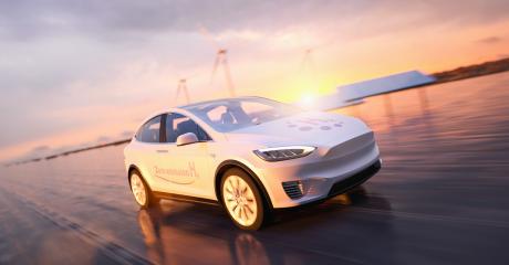 hydrogen car drives fast eco friendly on the road in the sunset.  h2 combustion engine for emission free ecofriendly locomotion from solar and wind energy. 3d rendering- Stock Photo or Stock Video of rcfotostock | RC-Photo-Stock