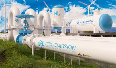 hydrogen energy storage system accompaind by large gas pipeline and solar power plant and wind turbine park in sunny summer afteroon light with blue sky and scattered clouds- Stock Photo or Stock Video of rcfotostock | RC Photo Stock