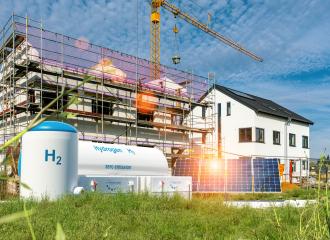 Hydrogen renewable energy production - hydrogen gas for clean electricity at real estate home- Stock Photo or Stock Video of rcfotostock | RC-Photo-Stock