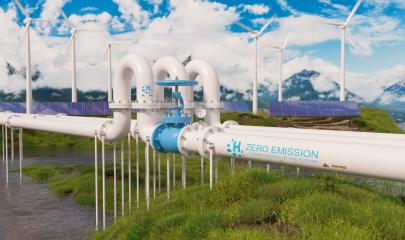 Hydrogen Zero Emission pipeline with wind turbines and solar panel power plants in the background. Hydrogen energy storage concept image- Stock Photo or Stock Video of rcfotostock | RC Photo Stock
