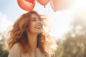 Joyful woman with red balloons in sunlight
 : Stock Photo or Stock Video Download rcfotostock photos, images and assets rcfotostock | RC Photo Stock.: