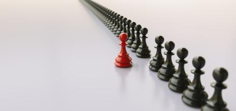 Leadership concept, red pawn of chess, standing out from the crowd of blacks, banner size- Stock Photo or Stock Video of rcfotostock | RC Photo Stock