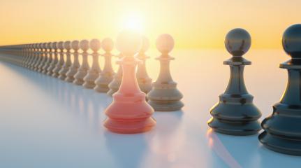 Leadership concept, red pawn of chess, standing out from the crowd with sunflare- Stock Photo or Stock Video of rcfotostock | RC Photo Stock