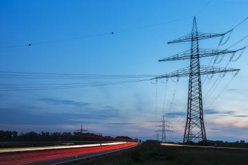 Light trails at night on a Highway electricity Pylon landscape- Stock Photo or Stock Video of rcfotostock | RC-Photo-Stock
