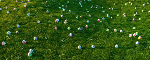 Looking for easter eggs on green meadow as a panorama header- Stock Photo or Stock Video of rcfotostock | RC Photo Stock