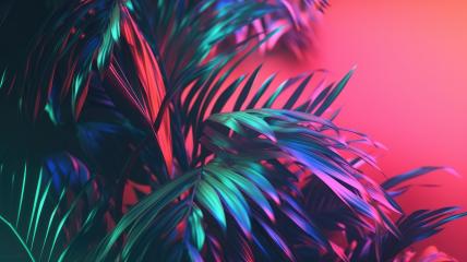Luminous neon tropical leaves against a coral backdrop : Stock Photo or Stock Video Download rcfotostock photos, images and assets rcfotostock | RC Photo Stock.:
