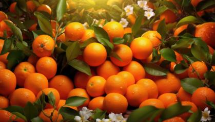 Lush oranges amid green leaves and white blossoms- Stock Photo or Stock Video of rcfotostock | RC Photo Stock