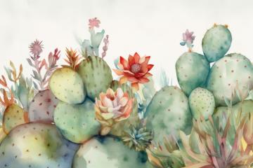 Lush watercolor depiction of cacti and flowering succulents : Stock Photo or Stock Video Download rcfotostock photos, images and assets rcfotostock | RC Photo Stock.: