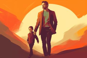 Man and boy walking together against a vivid sunset backdrop- Stock Photo or Stock Video of rcfotostock | RC Photo Stock
