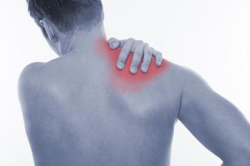 Man holding his shoulder in pain, red highlight indicating muscle discomfort on a white background : Stock Photo or Stock Video Download rcfotostock photos, images and assets rcfotostock | RC Photo Stock.: