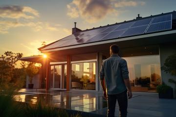 Man looking at a house with solar panels at dusk
 : Stock Photo or Stock Video Download rcfotostock photos, images and assets rcfotostock | RC Photo Stock.: