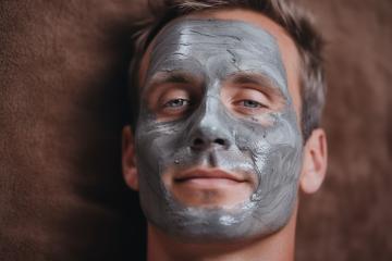 Man with grey clay facial mask, eyes closed, relaxing
 : Stock Photo or Stock Video Download rcfotostock photos, images and assets rcfotostock | RC Photo Stock.: