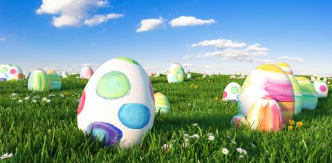 Many colorful easter eggs in the grass of a meadow for easter- Stock Photo or Stock Video of rcfotostock | RC-Photo-Stock