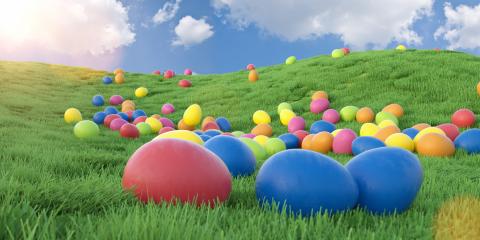 Many colorful easter eggs on a green meadow, easter hunt concept image - 3D Rendering- Stock Photo or Stock Video of rcfotostock | RC Photo Stock