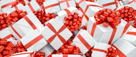 Many red and white gifts for Christmas on a big pile- Stock Photo or Stock Video of rcfotostock | RC Photo Stock