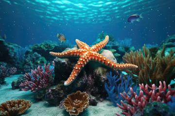 Marine Wildlife Starfish on Coral Reef, Underwater Sea Life Environment, generative AI- Stock Photo or Stock Video of rcfotostock | RC Photo Stock