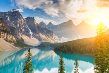 Moraine Lake at Sunrise in the Rocky Mountains, Alberta, Canada- Stock Photo or Stock Video of rcfotostock | RC-Photo-Stock